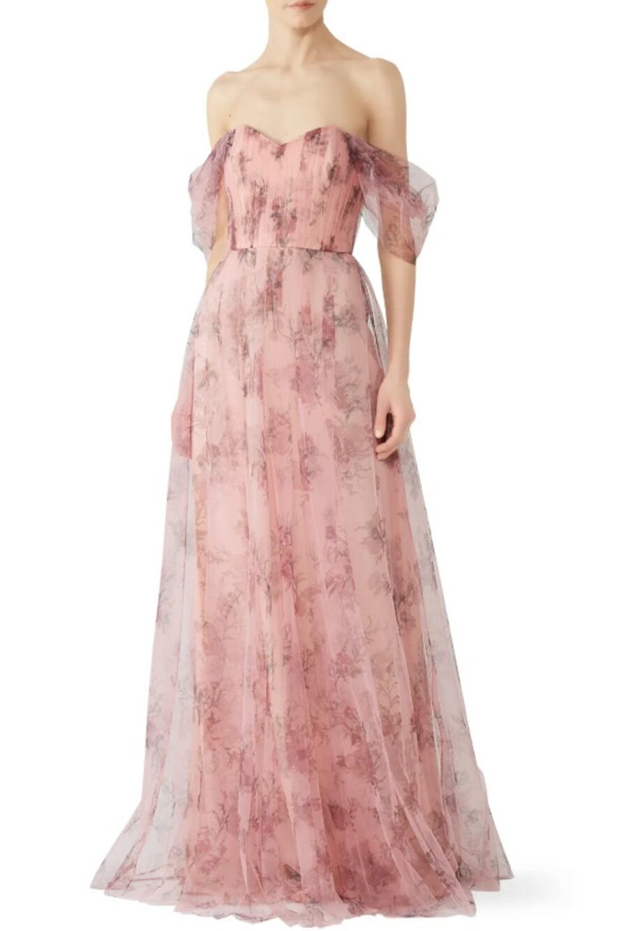 Marchesa Notte Bridesmaid Pink Floral Pleated Tulle Dress Size 18